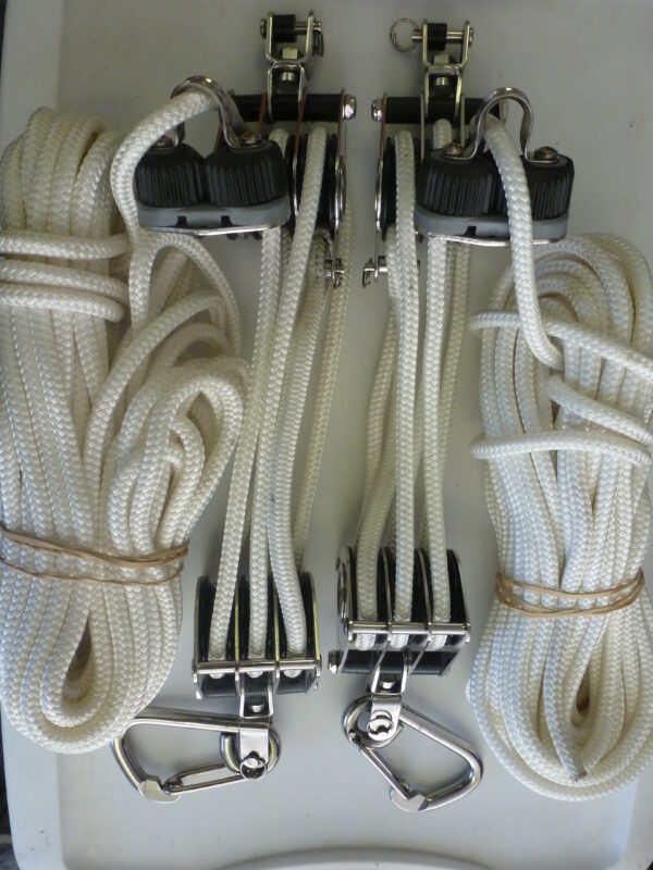 Dinghy Davit Block and Tackle system with cleats